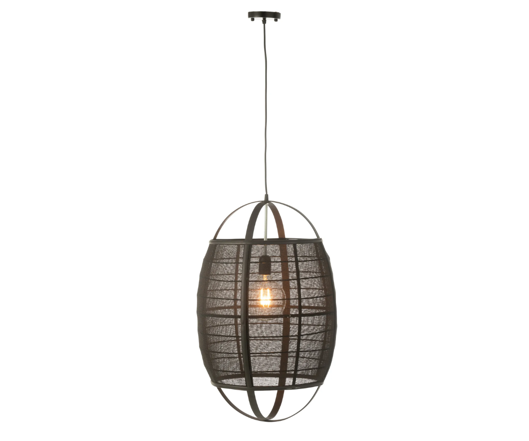 J-line Hanglamp Ion Linnen/Bamboe Zwart Large