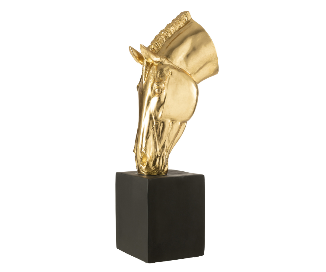 Paard op voet goudkleurig/zwart groot 55305 Paard Op Voetstuk Goudkleurig/Zwart Groot