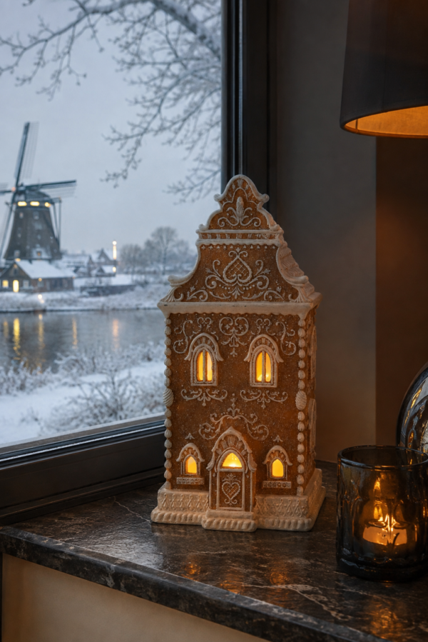 Peperkoekhuis Beige/Wit met Led verlichting