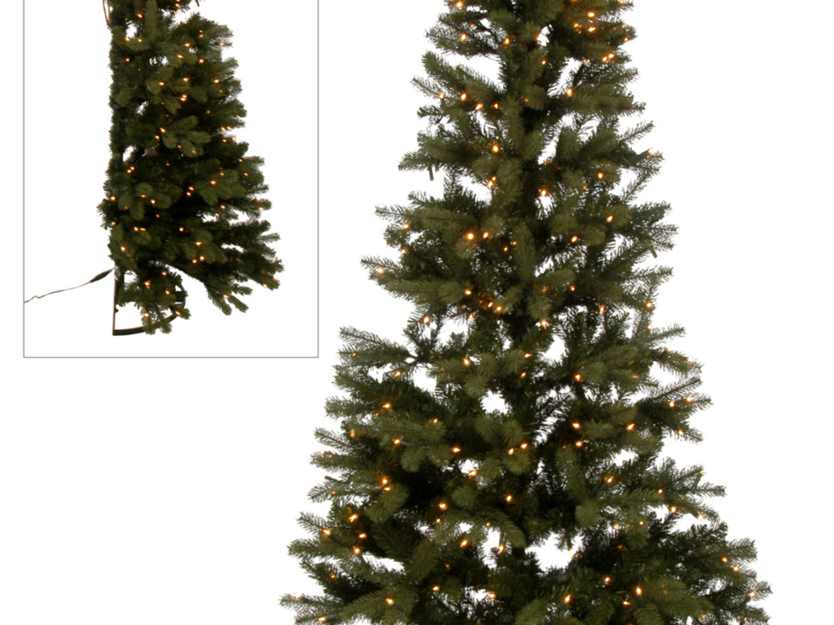 Halve Kerstboom + Led-verlichting plastic Groen