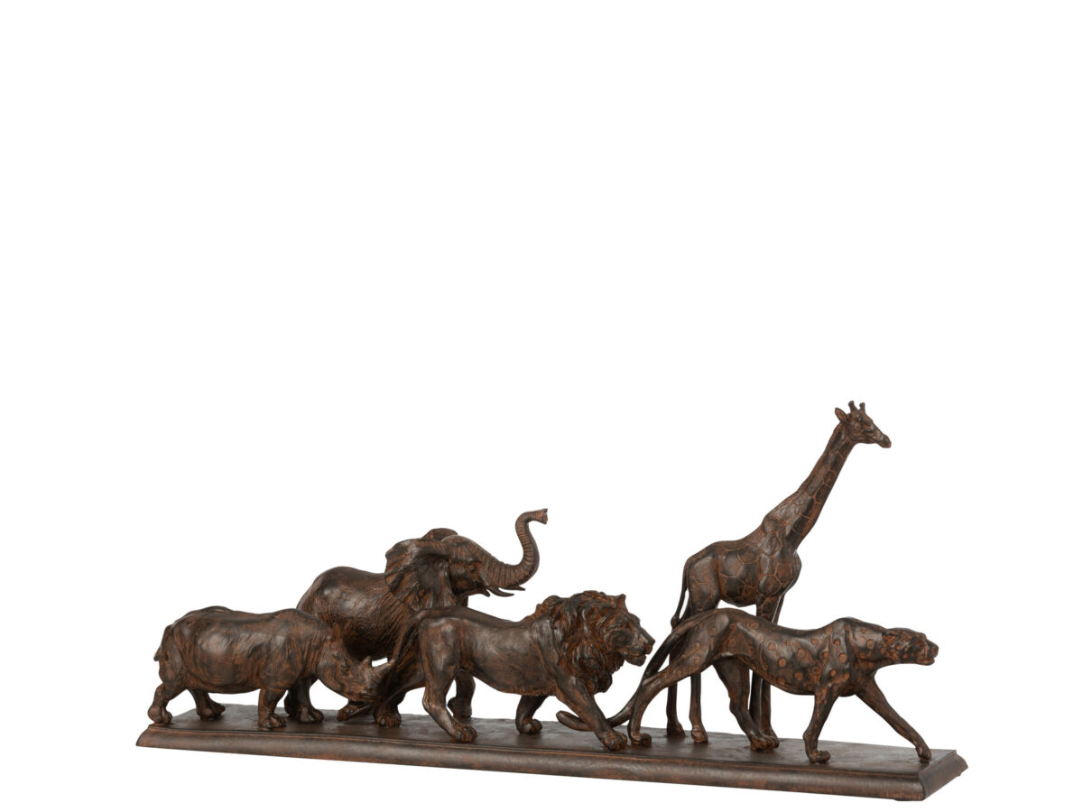 5 Dieren Op Een Rij Poly Bruin Klein