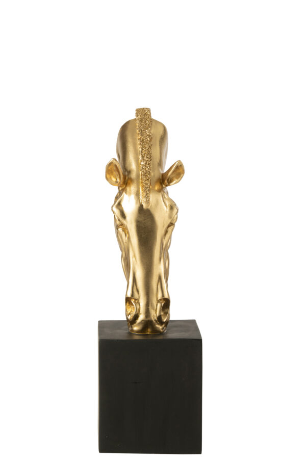 Paard op voetstuk goudkleurig/zwart klein