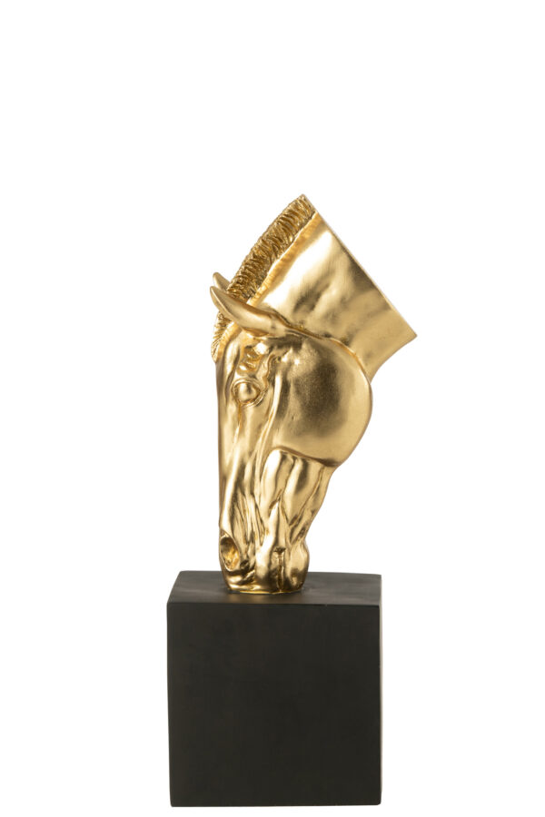 Paard op voetstuk goudkleurig/zwart klein