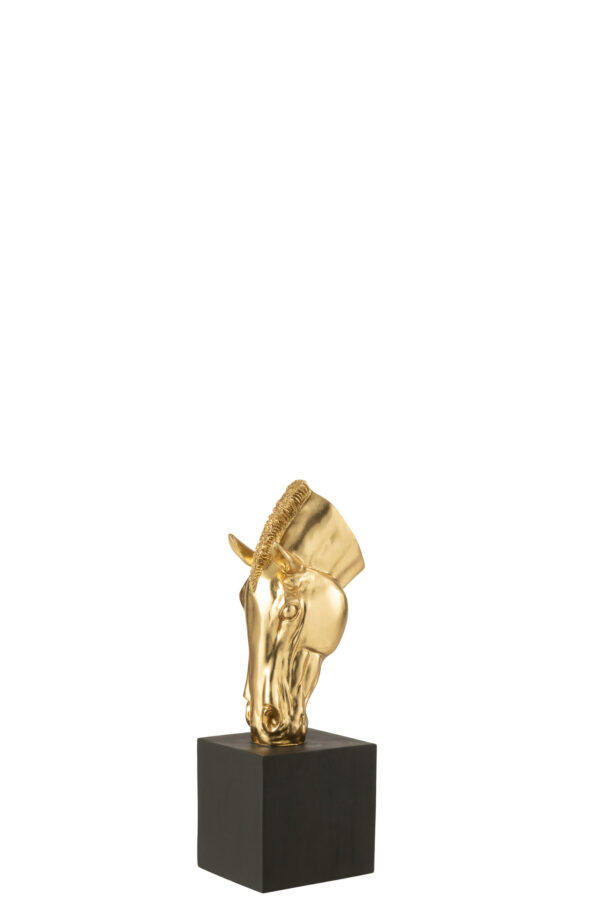 Paard op voetstuk goudkleurig/zwart klein