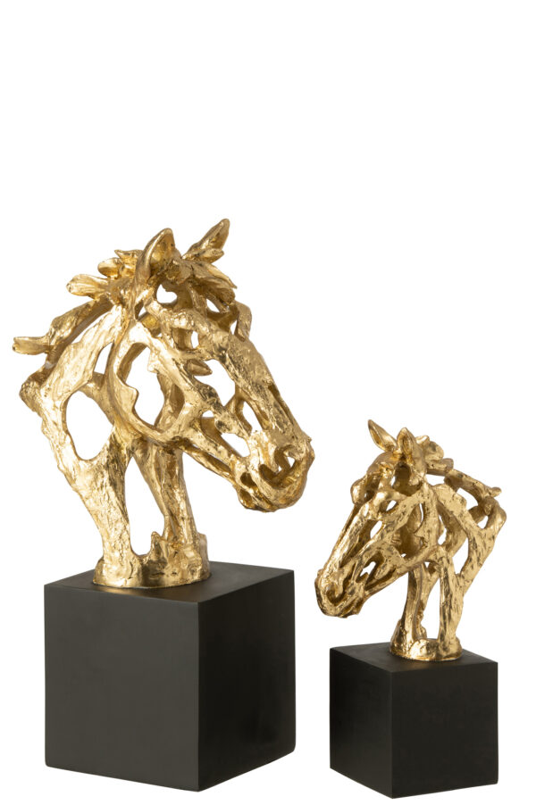 Paard op voetstuk Goud/Zwart Large
