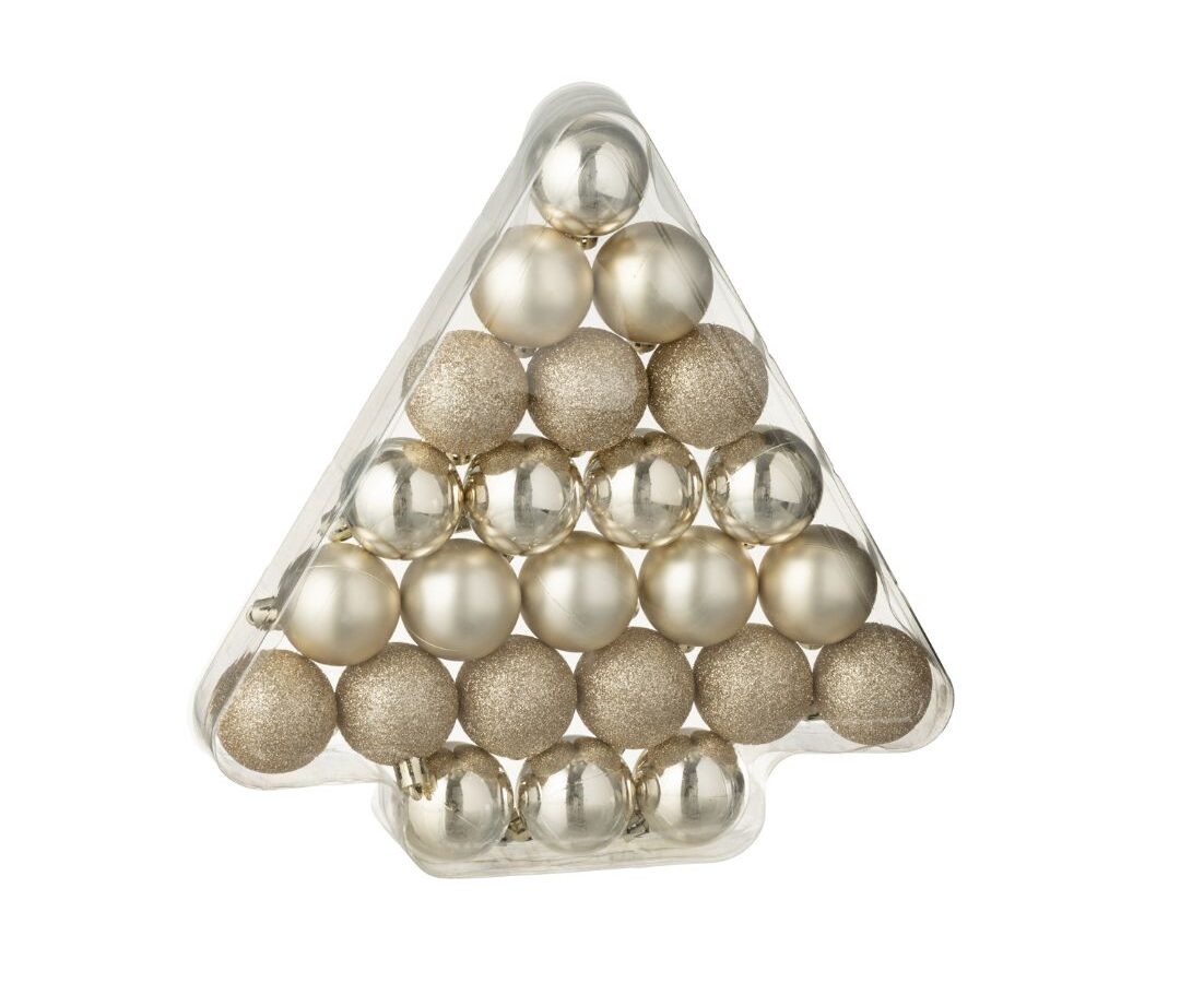 Kerstverpakking met 24 lichtbeige kunststof kerstballen