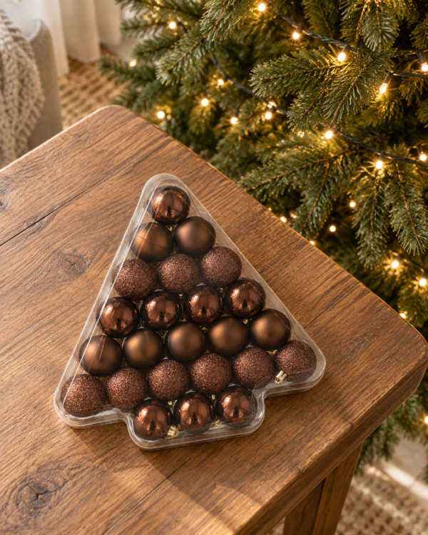 Kerstverpakking met 24 donkerbruine kerstballen 59948 Kerstverpakking met 24 donkerbruine kerstballen