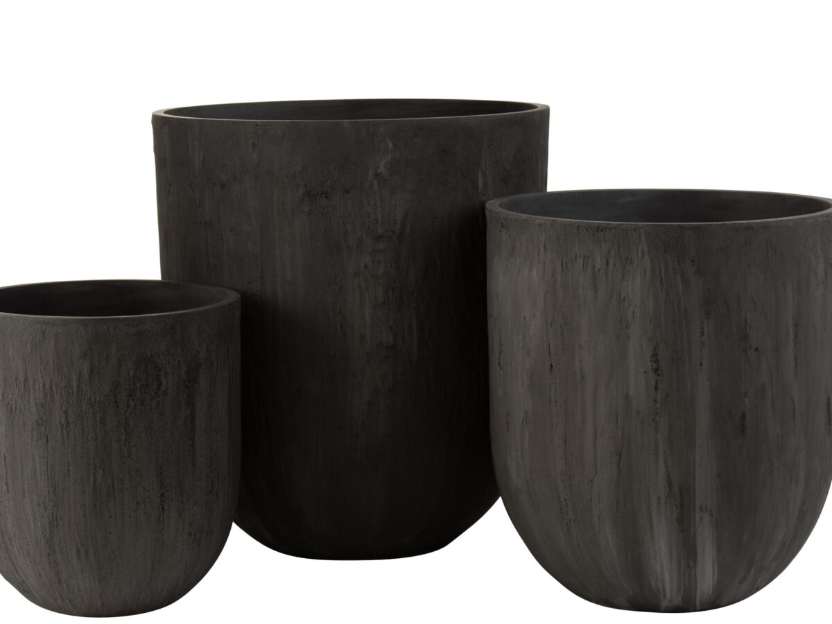 Set van 3 bloempotten rond keramiek hoog zwart