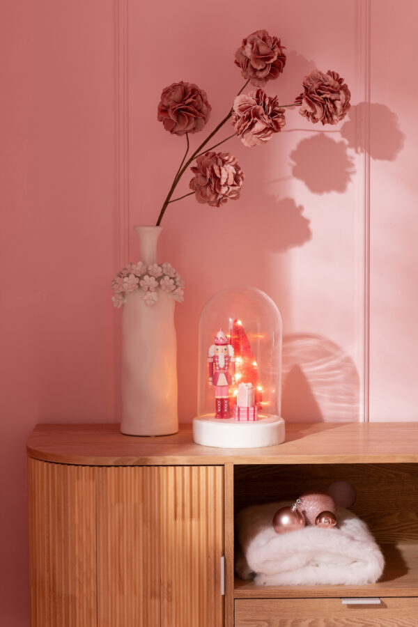 Decoratieve stolp met LED-notenkraker Roze/Rood | 28 cm
