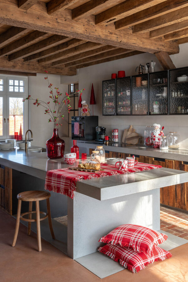 56327-1.jpg Deken Geruit Katoen Kerst Rood/Wit