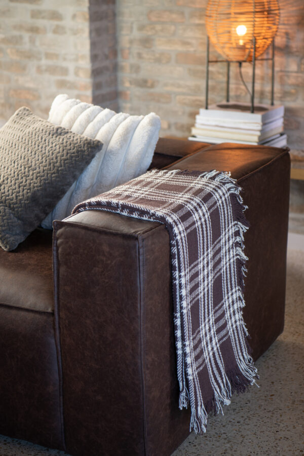 Dekentje Geruit Katoen Donkerbruin/Wit