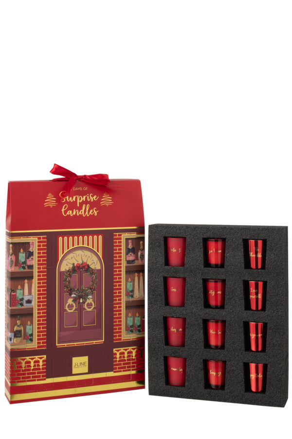 Adventskalender 12 Geurkaarsen Rood | J-line