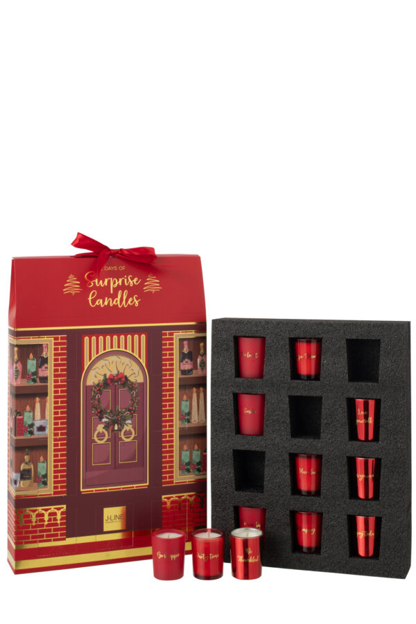Adventskalender 12 Geurkaarsen Rood | J-line