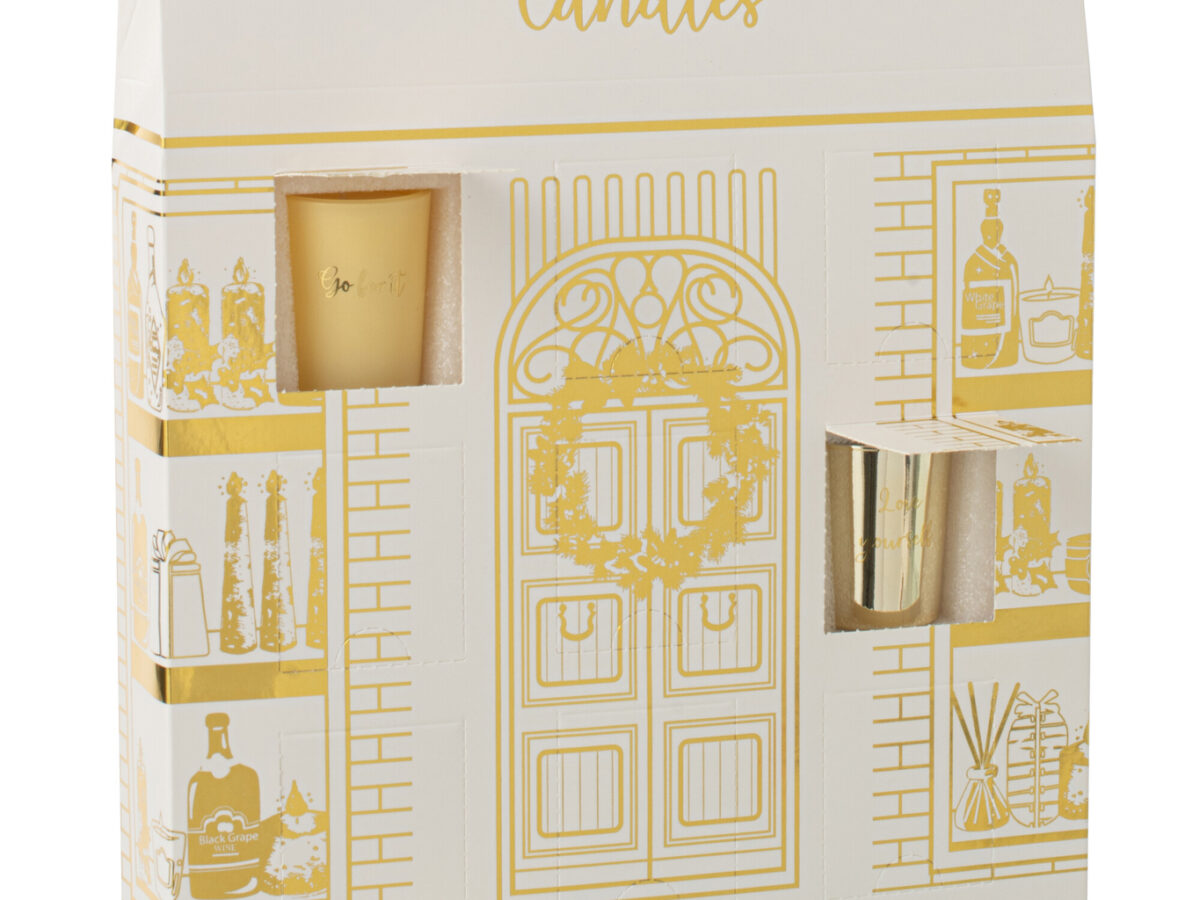 Adventskalender 12 Geurkaarsen in Wit/Goud | J-line