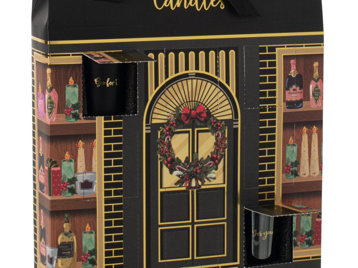 Adventskalender 12 Geurkaarsen Zwart/Goud | J-line