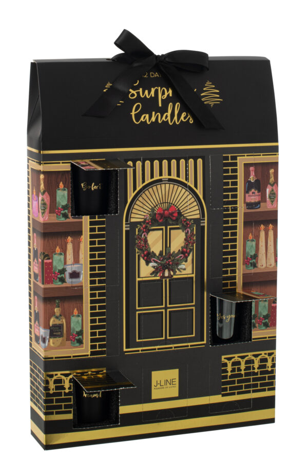 Adventskalender 12 Geurkaarsen Zwart/Goud | J-line