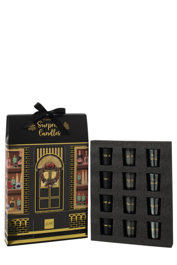 Adventskalender 12 Geurkaarsen Zwart/Goud | J-line