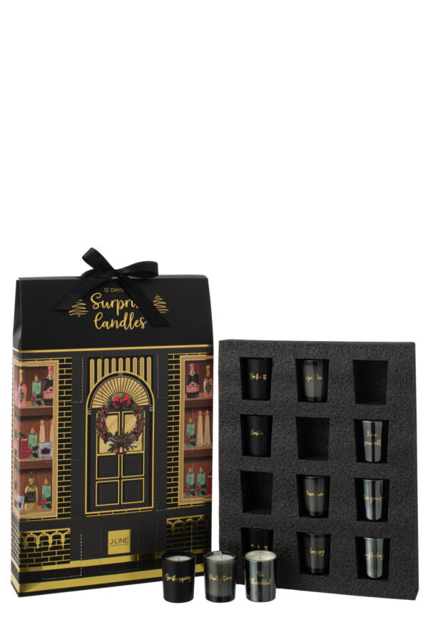Adventskalender 12 Geurkaarsen Zwart/Goud | J-line