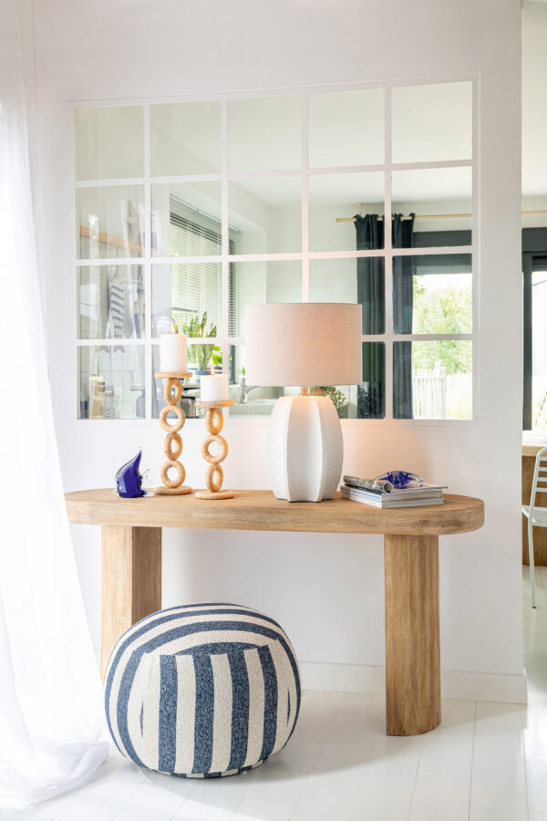 Gestreepte Poef Blauw/Wit J-line