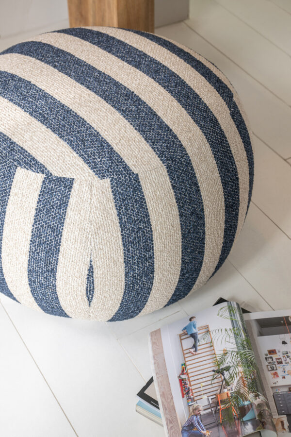 Gestreepte Poef Blauw/Wit J-line