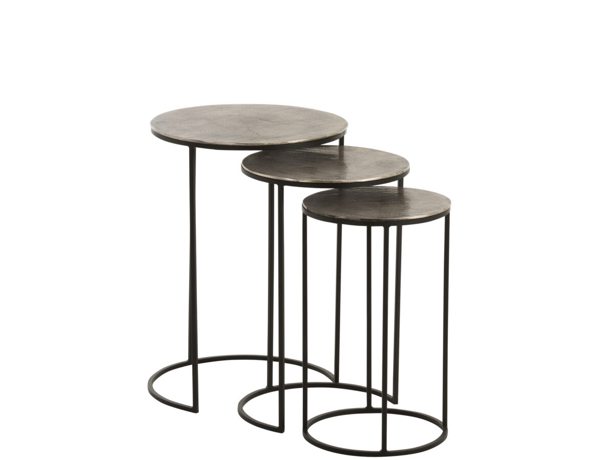 Set van 3 bijzettafels rond aluminium zwart/grijs