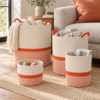 Set van 4 opbergmanden - oranje/wit