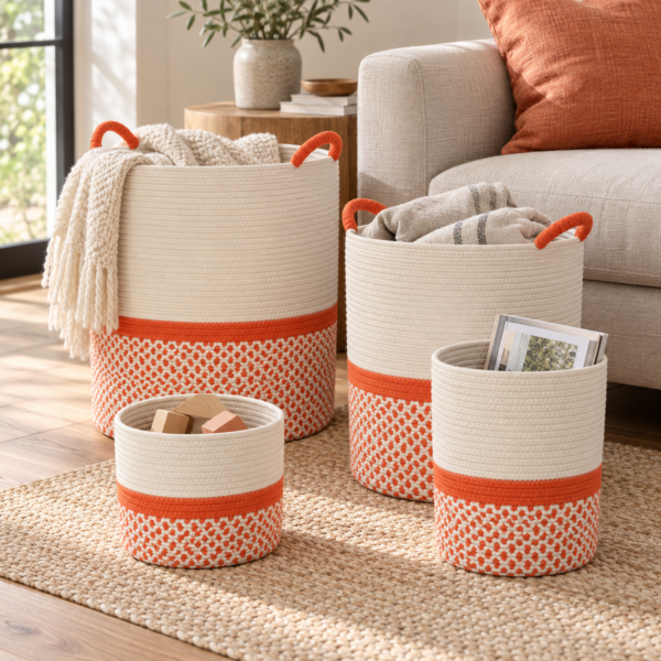 Set van 4 opbergmanden - oranje/wit