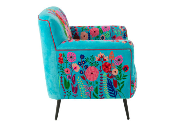 Fauteuil Bloemen Mangohout Azuurblauw - J-line