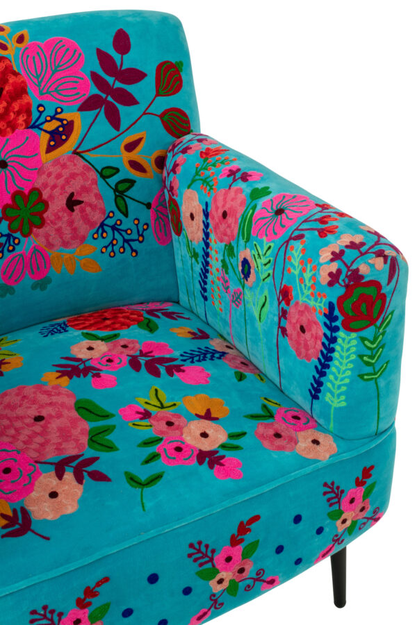 Fauteuil Bloemen Mangohout Azuurblauw - J-line