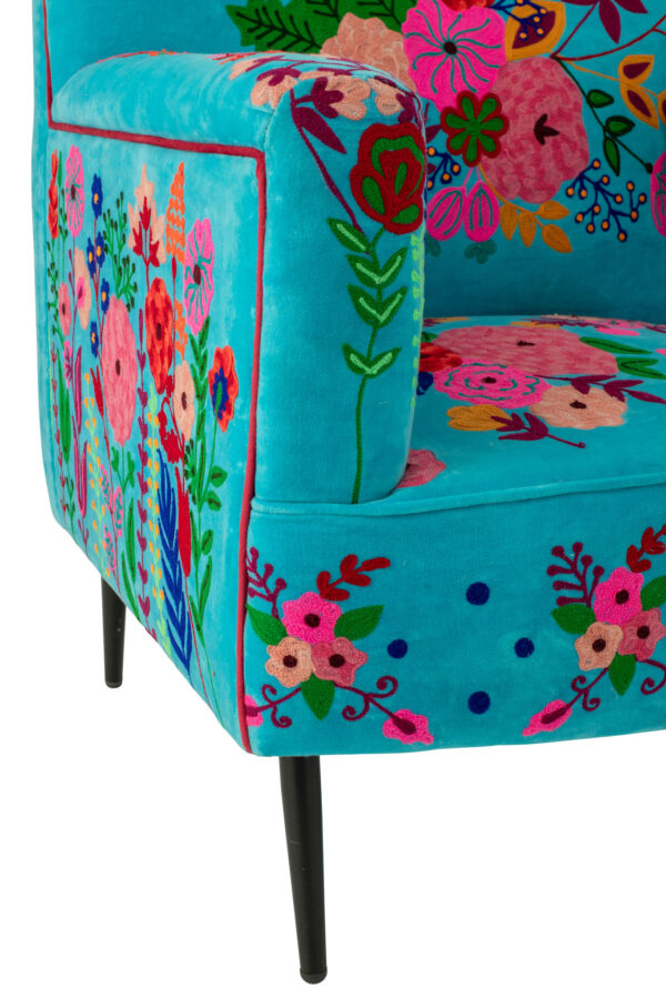 Fauteuil Bloemen Mangohout Azuurblauw - J-line