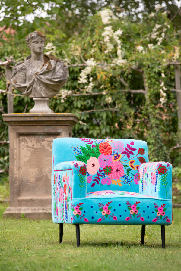 Fauteuil Bloemen Mangohout Azuurblauw - J-line