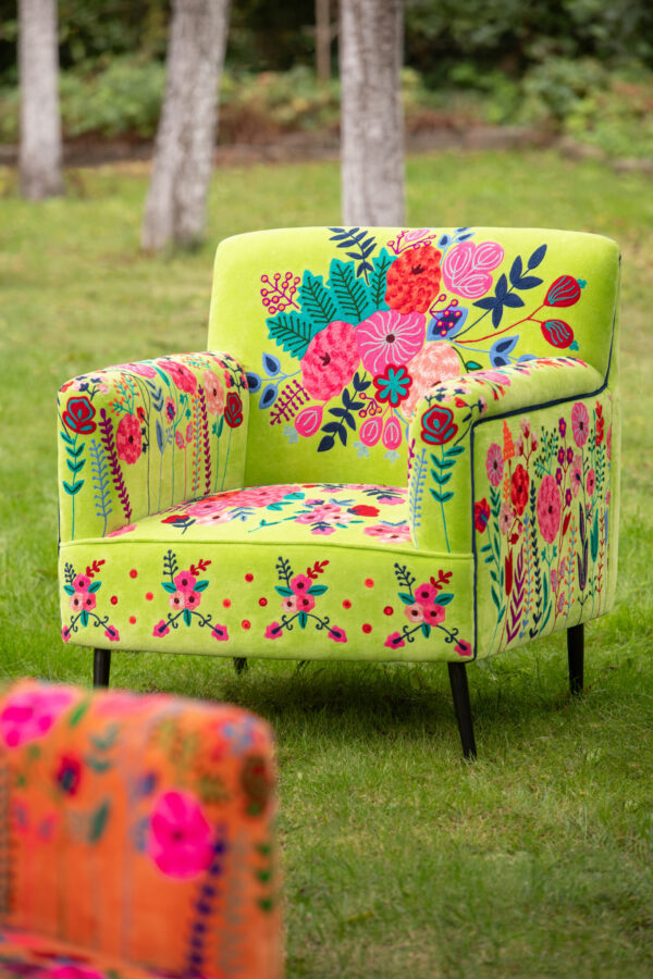 61969-6.jpg Fauteuil Bloemen Mangohout Groen - J-line