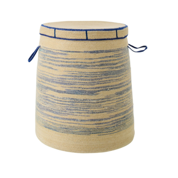 64828 mand Zeegras met deksel blauw Mand Zeegras met deksel blauw