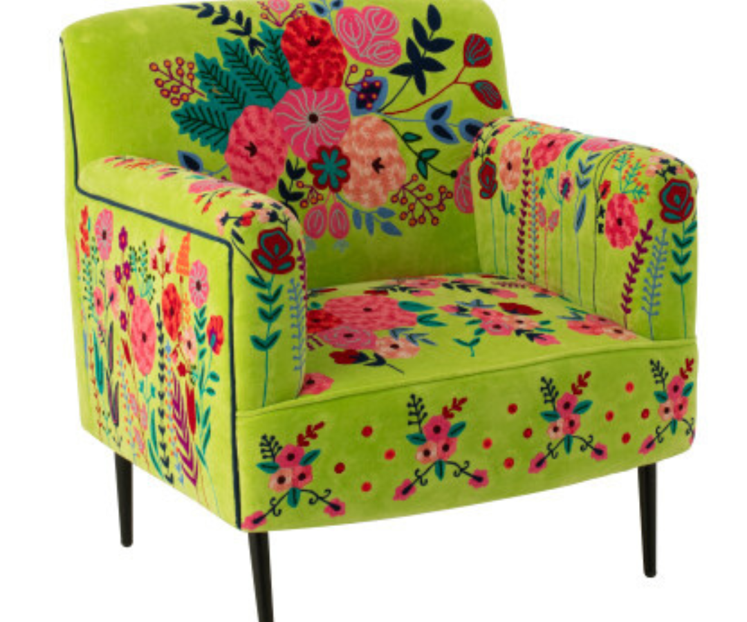Fauteuil Bloemen Mangohout Groen - J-line