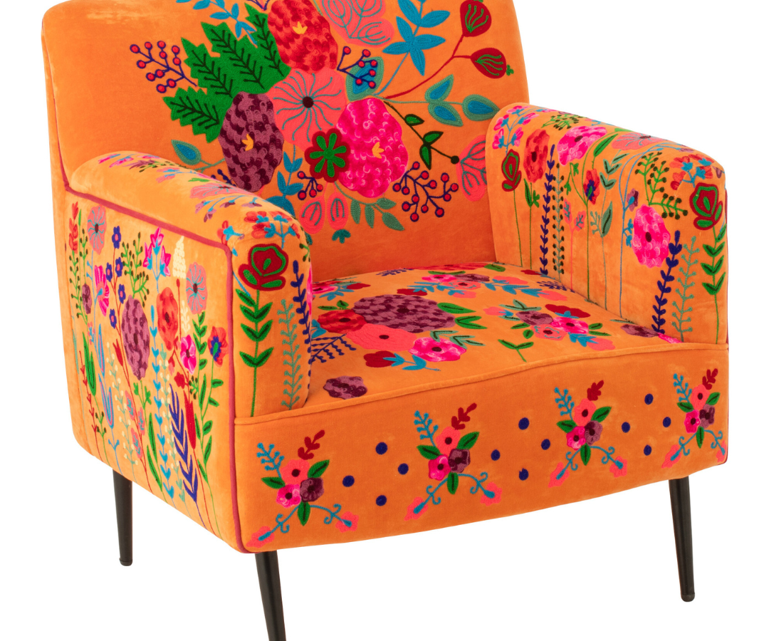 Fauteuil Bloemen Mangohout Oranje - J-line