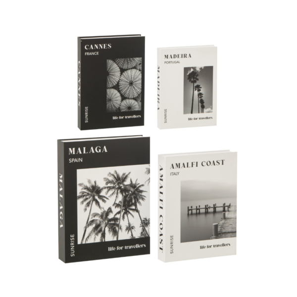 Set van 4 Decoratieve Opbergboeken Reizen Zwart/Wit J-line