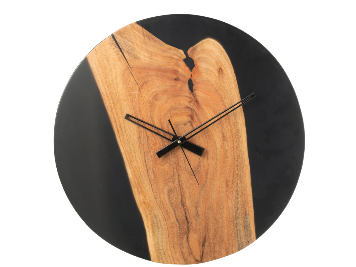 Moderne wandklok acaciahout J-line Zwart / Naturel