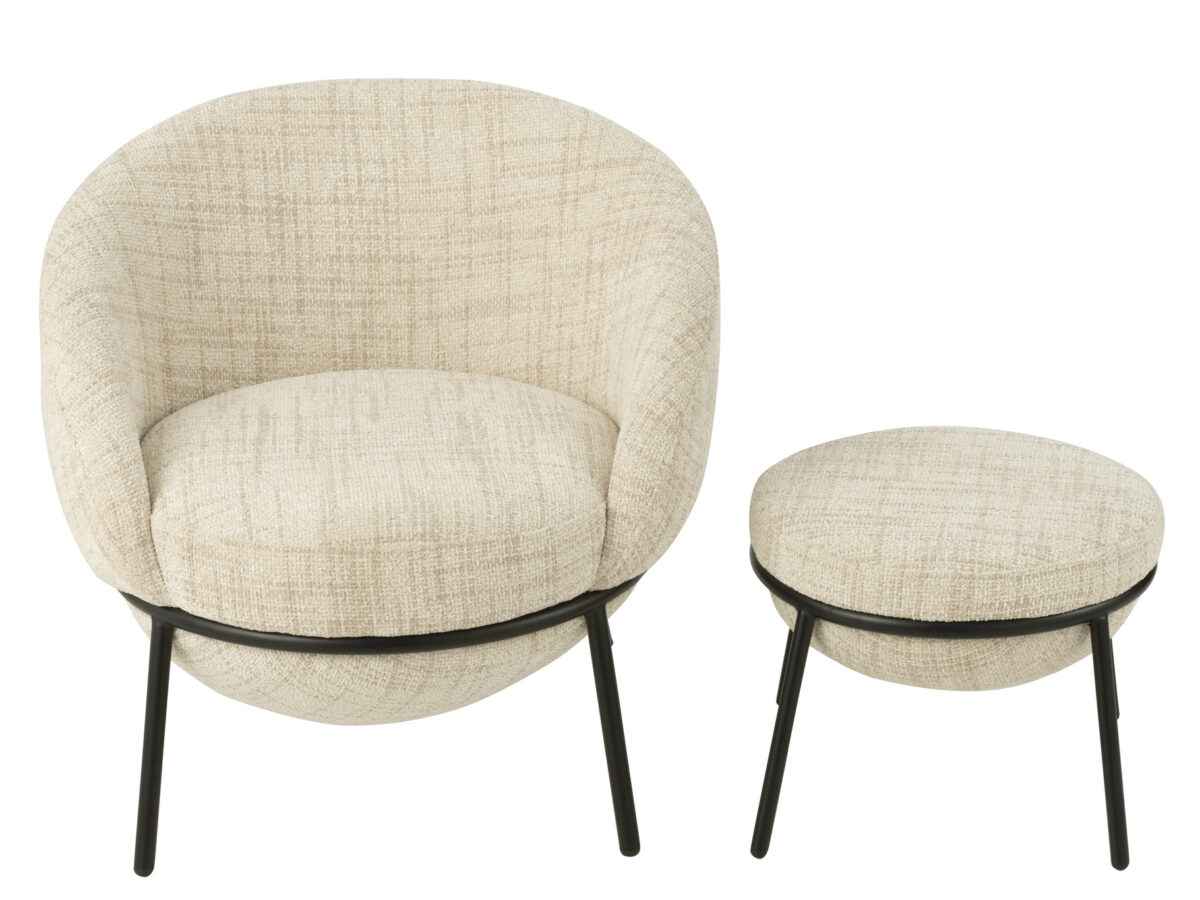 Loungestoel + Poef Esmeralda Beige J-line