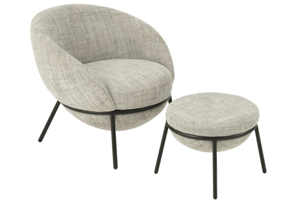 Loungestoel + Poef Esmeralda Lichtgrijs J-line