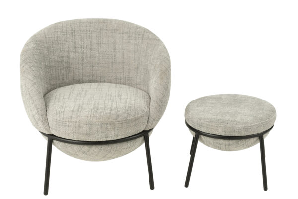Loungestoel + Poef Esmeralda Lichtgrijs J-line