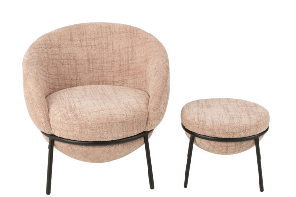 55778-1.jpg Loungestoel + Poef Esmeralda Poederroze J-line