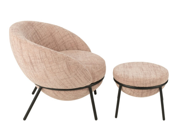 55778-2.jpg Loungestoel + Poef Esmeralda Poederroze J-line