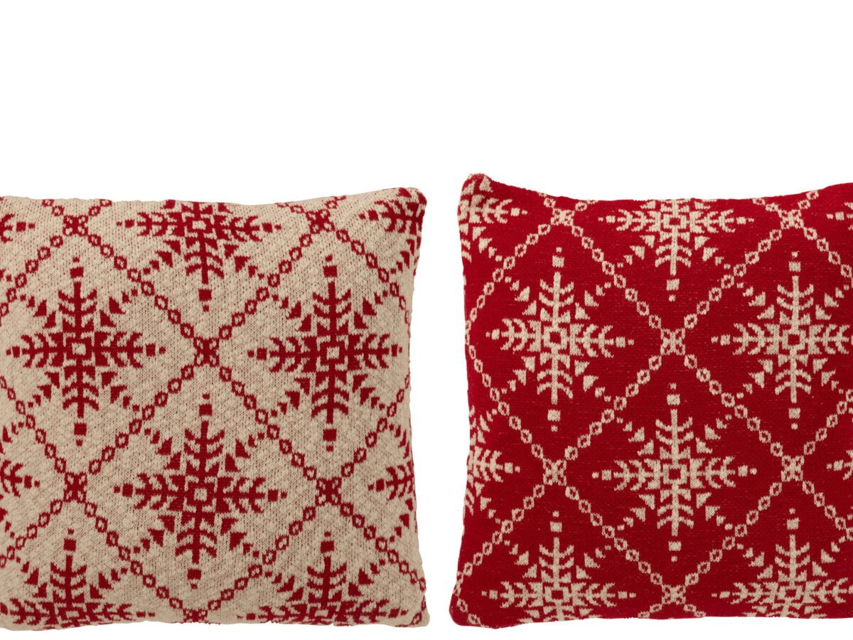 Set van 2 kussens met sneeuwvlokken, rood/wit