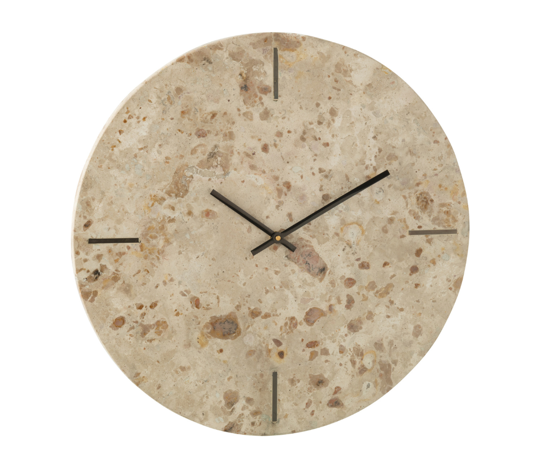 Ronde Marmeren Wandklok Beige/Zwart