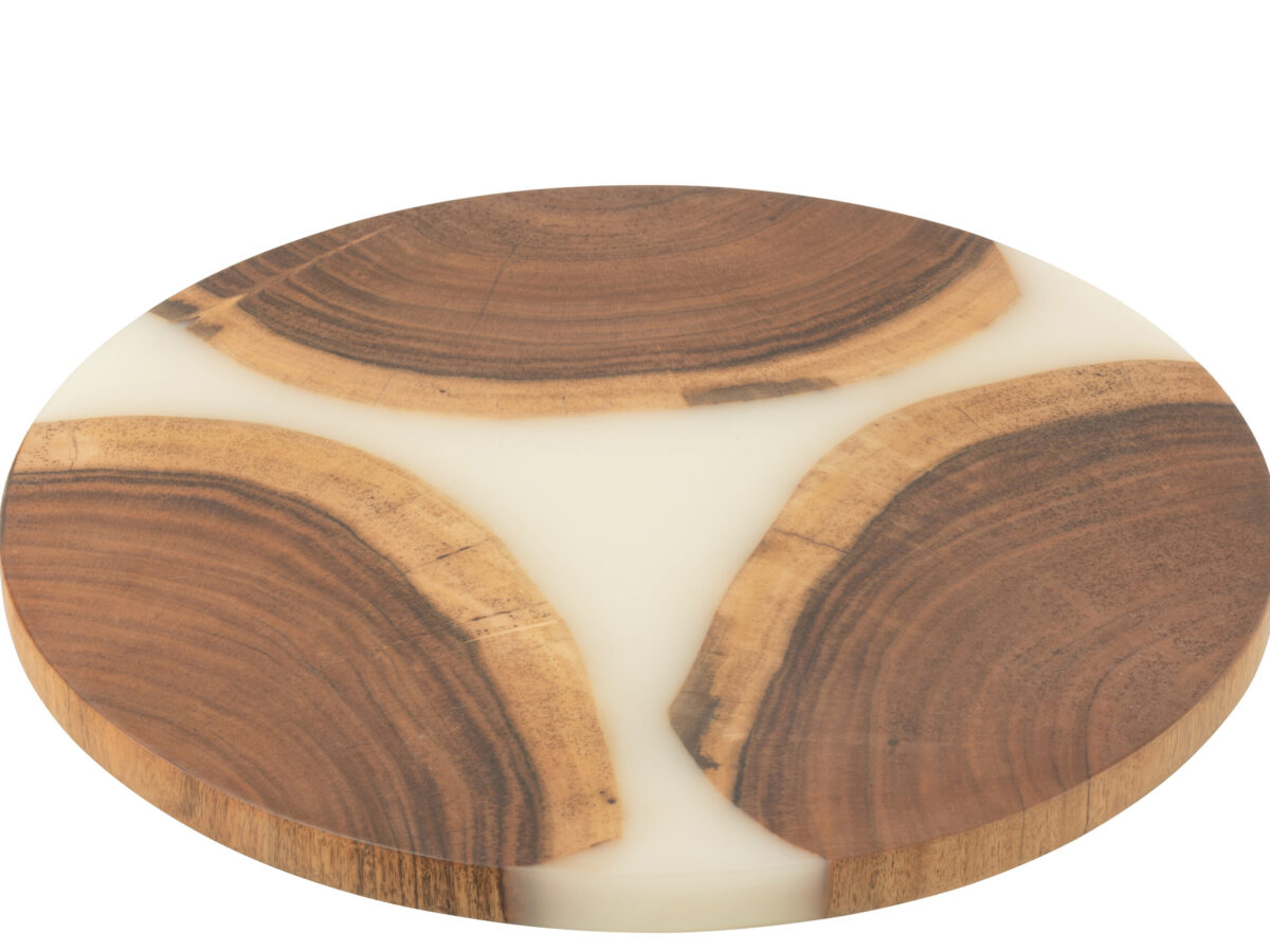Ronde snijplank Acaciahout J-line naturel/wit