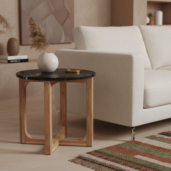 Ronde Marmeren Bijzettafel - Zwart