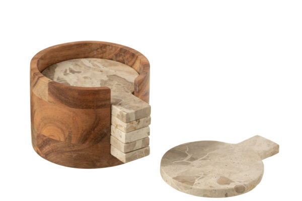 Beige Marmeren Onderzetters - Set van 6