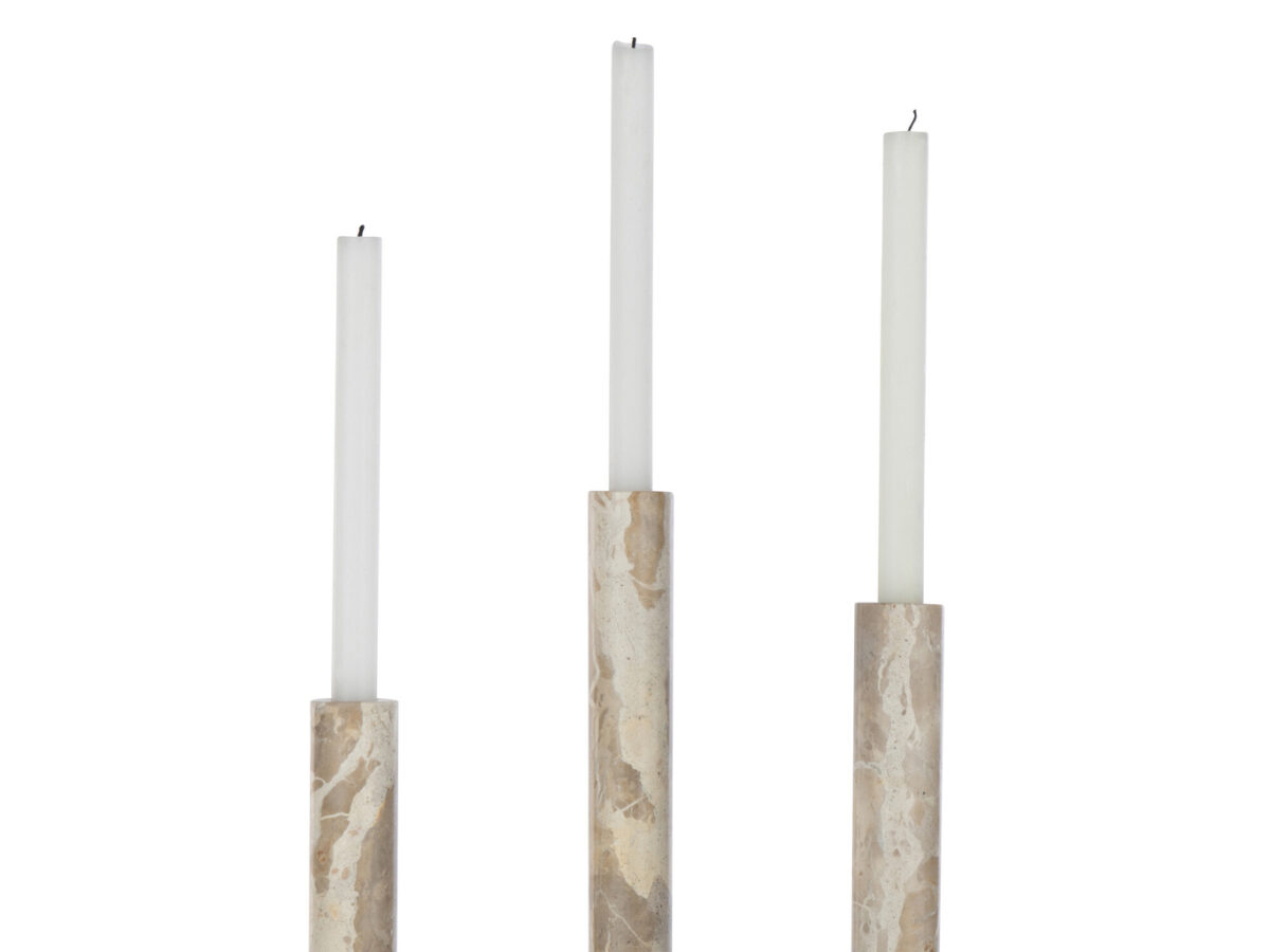 Set van 3 Beige Marmeren Kaarshouders