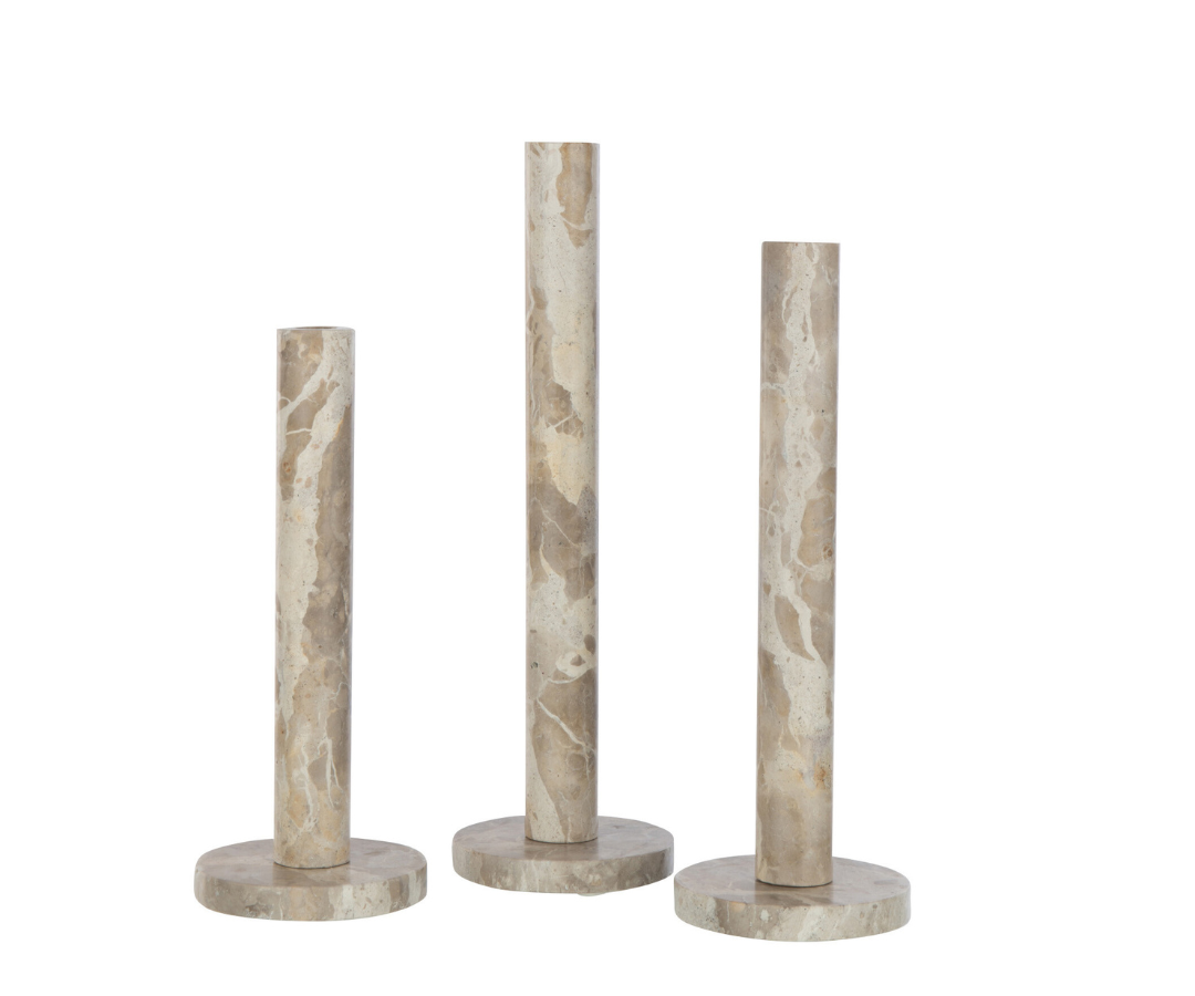 set van 3 beige marmeren kaarshouders set van 3 beige marmeren kaarshouders