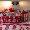 Set van 2 kussens met sneeuwvlokken, rood/wit